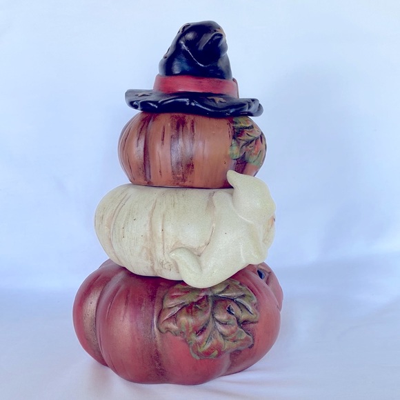 Gently Used Spooky Pumpkin Three Tiers Ceramic Candle Holder Halloween Decor - Picture 4 of 8
